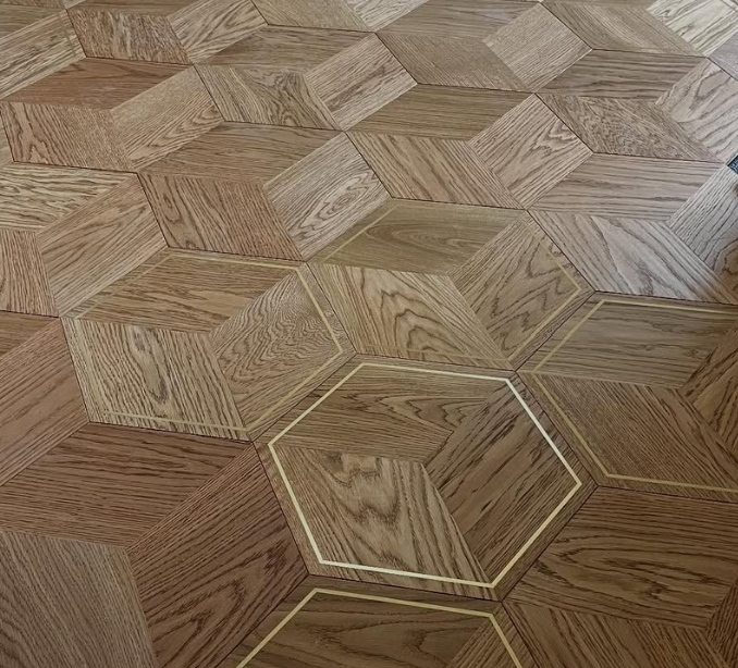 Hexagon with metal intarsia